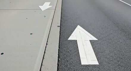 White Arrow Traffic Sign on Asphalt Roadway.