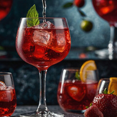 glass of red wine with ice