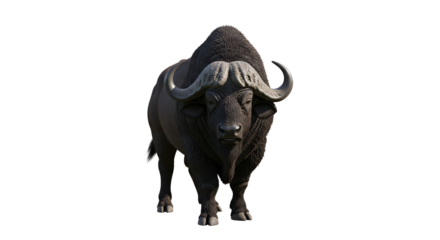 African buffalo with large horns staring at camera isolated PNG with Transparent Background