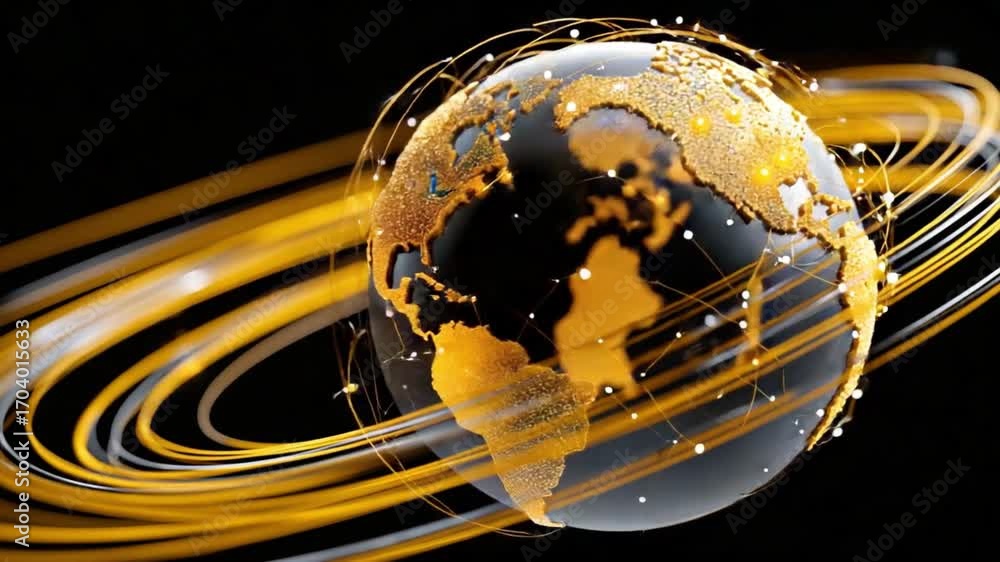 Aufkleber global connectivity: a luminous globe, encompassed by interconnected lines, representing a network o