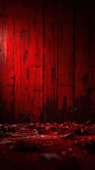Dark Red Wooden Wall Background with Scattered Debris