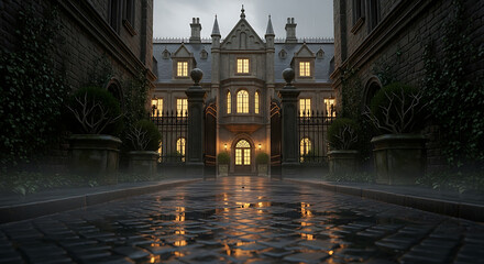 Grand Manor on a Rainy Evening