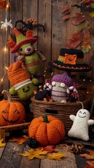 Hand Knitted Halloween Decorations Spooky Pumpkins, Ghosts, and Creatures