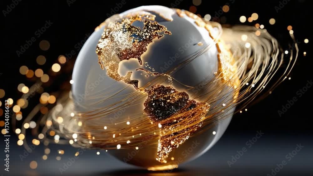 Aufkleber global network and connectivity: a luminous, conceptual illustration of the world, enveloped by a dy