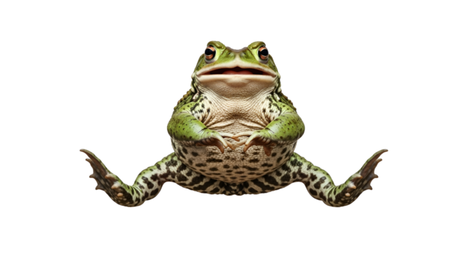Green frog sitting with arms crossed isolated PNG with Transparent Background