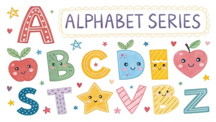 Illustrated Alphabet Series with Letter Shapes, Hearts and Stars