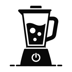 Black and white icon of a blender with liquid inside