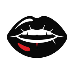 Bold black lips with a hint of red and white teeth