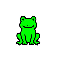 Cute Frog Cartoon Vector Icon Illustration. Cartoon frog vector icon with bold outline and colorful flat style. Perfect for children’s learning, posters, games, and creative projects.