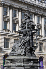 Bronze Statue of Queen Victoria in Front of Scottish Provident Building  in Newcastle upon Tyne, UK.