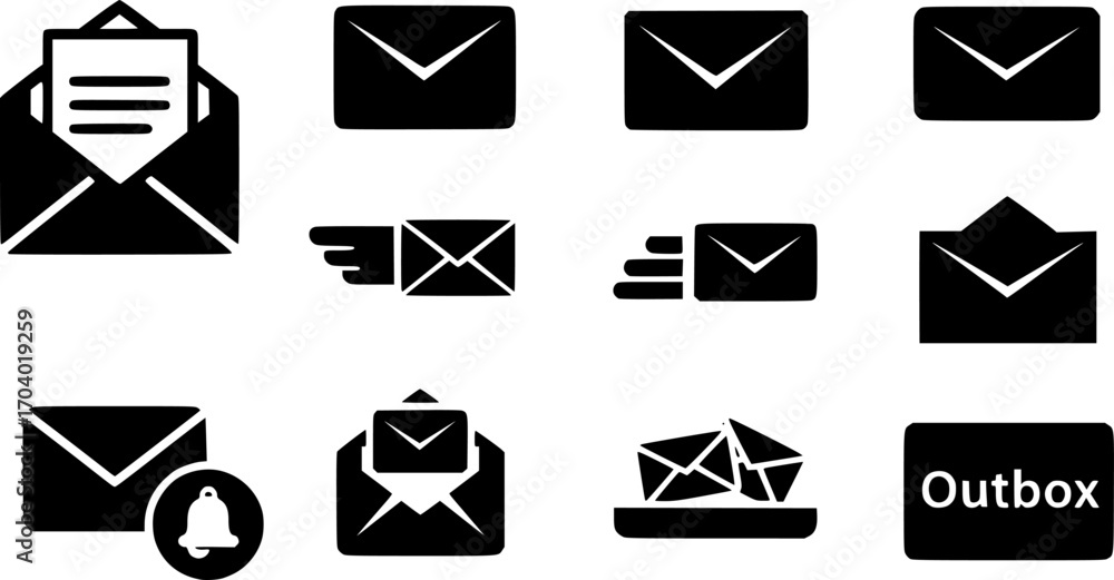 Poster vector set of mail and envelope line icon set