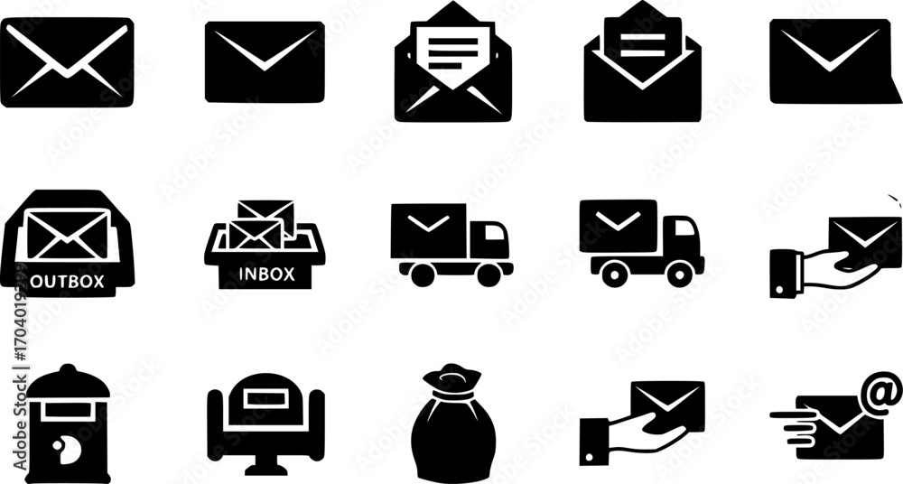 Poster vector set of mail and envelope line icon set