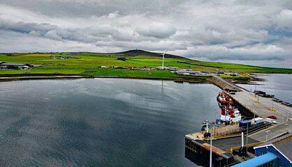 Wonderful views from the harbor in Kirkwall on Orkney Island in Scotland