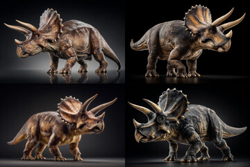 Naklejka premium triceratops 3d models displayed from multiple angles in a realistic digital grid layout