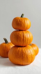 Stack of Three Pumpkins with Two More in the Background - Autumn Harvest Still Life