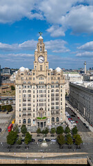 Building with Clock Tower and Domes in Liverpool, UK.
