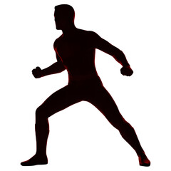 Silhouette of Man in Fighting Pose, Red Light