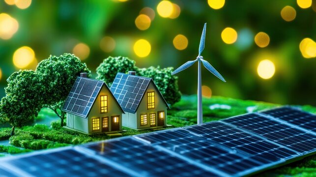 Renewable energy homes solar panels wind turbine
