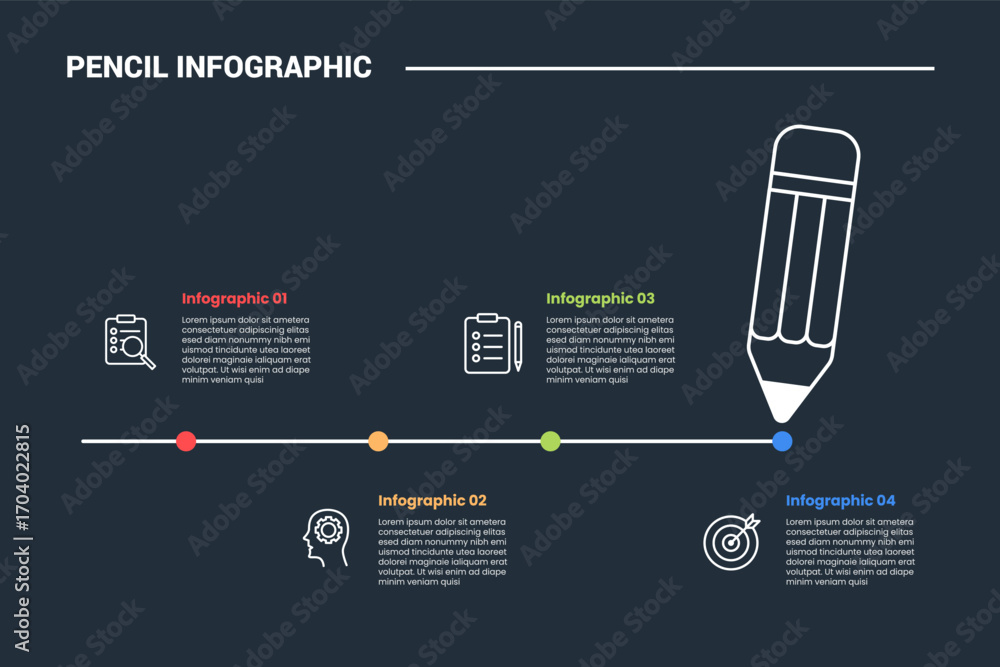 Poster pencil education infographic process diagram with timeline horizontal line with dot circle point wit