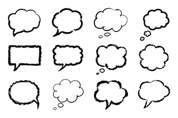 Fototapeta premium Collection of Hand-Drawn Speech and Thought Bubbles on White Background