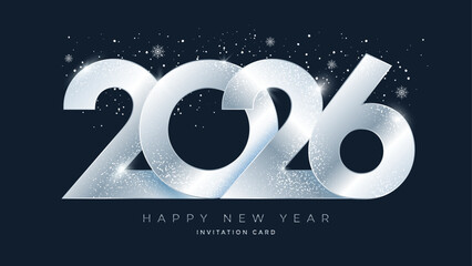 Silver numbers 2026 with sparkling snowflakes and glitter on dark background festive happy new year celebration