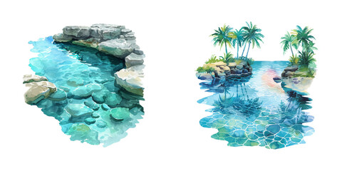 crystal clear lagoon watercolor vector illustration © Dar