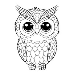 Doodle Vector Illustration of Owl in Cartoon Style. Isolated on white background. Perfect for animal-themed design projects, stickers and coloring book.