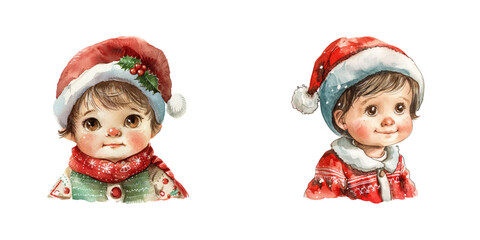 cute baby wearing christmas clothes watercolor vector illustration