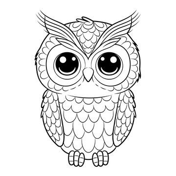 Doodle Vector Illustration of Owl in Cartoon Style. Isolated on white background. Perfect for animal-themed design projects, stickers and coloring book.