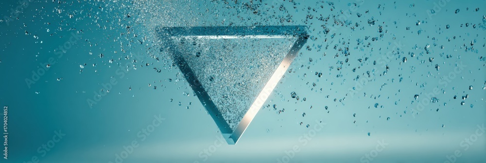 Poster geometric shape submerged in water creates visual spectacle with bubbles and reflections in serene b