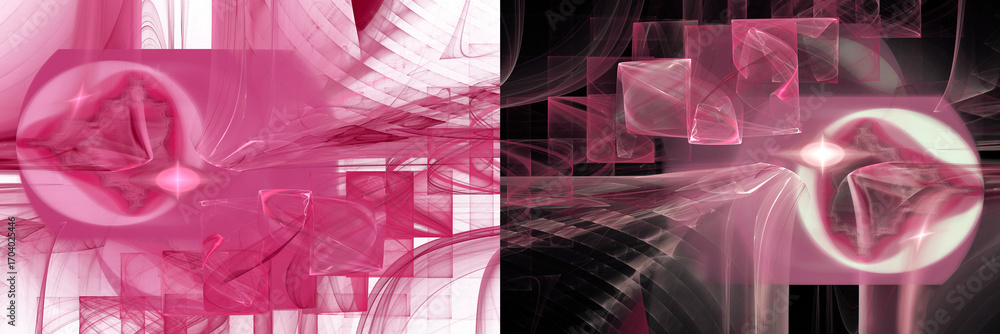 Aufkleber abstract fractal geometric background with pink geometric shapes on white and black backgrounds. two