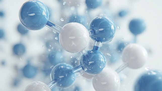 Futuristic network concept 3D abstract design, blue white spheres tubular connectors glossy nodes