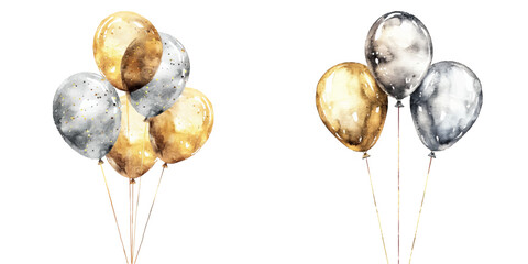 gold and silver balloons watercolor vector illustration © Dar