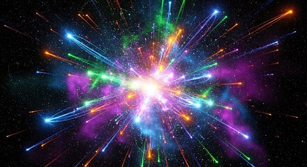 Obraz premium Radiant multi-colored light burst emitting from a central nucleus point