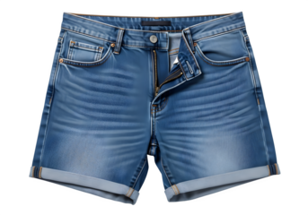 Stylish blue denim shorts isolated on transparent background, a trendy and comfortable garment perfect for warm weather and casual summer outfits