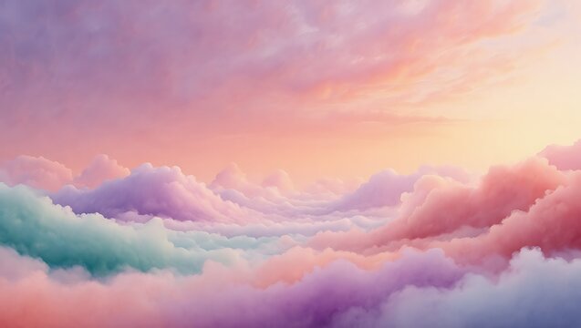 Dreamy Clouds cape with Pastel Colors and Ethereal Light Aerial View background
