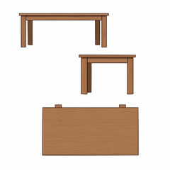 Wooden Table Furniture Set Illustration Isolated on White Background Design