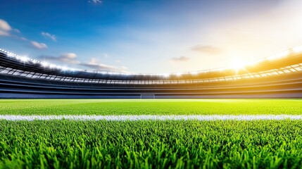 Empty soccer stadium at sunset