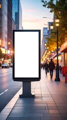 Empty billboard at dusk on city street