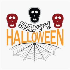 Happy Halloween skull design with spider web illustration