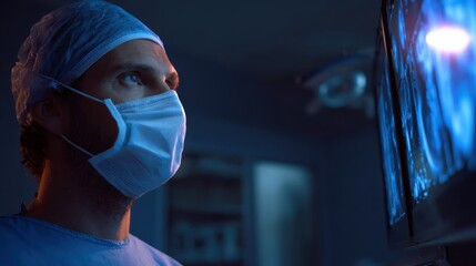Surgeon Examining Medical Scan in Operating Room