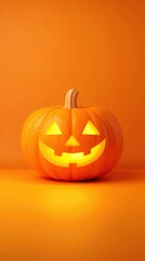 Lighted Jack-o'-lantern on Orange Background - Halloween Symbol