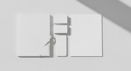 Clean and professional blank white stationery mockup, perfect for corporate identity branding, featuring A4 papers, business cards, and envelopes arranged on a light background with subtle shadows