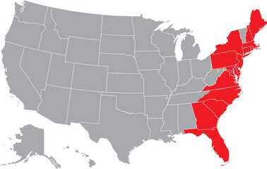 East Coast of the USA Editable Map