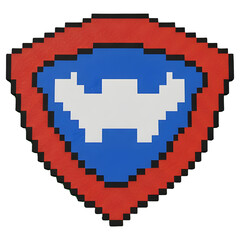 Pixelated shield emblem in red, white, and blue on Transparent Background