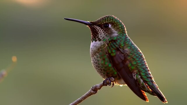 Hummingbird on branch sunrise