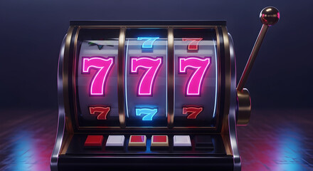 Las Vegas Casino Slot Machine Jackpot 777 Neon Lights Win Big