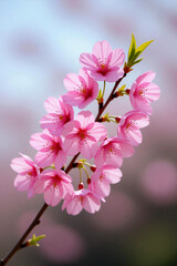 Obraz premium Delicate pink cherry blossoms bloom on a branch in spring