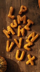 Fototapeta premium Autumnal Alphabet Pumpkin Spice Baked Letter Cookies on Rustic Wood