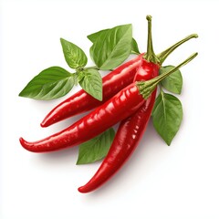 Vibrant Red Chili Peppers with Fresh Basil , isolated on white background png